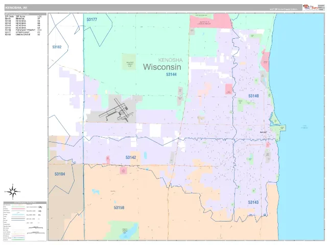 Kenosha, WI ZIP Code Wall Map, Classic style