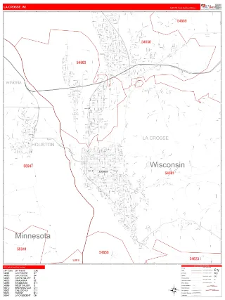 La Crosse, WI RedLine style ZIP Code wall map