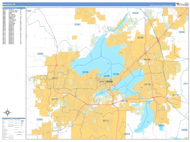 Madison, WI ZIP Code Wall Map, Business Reference style