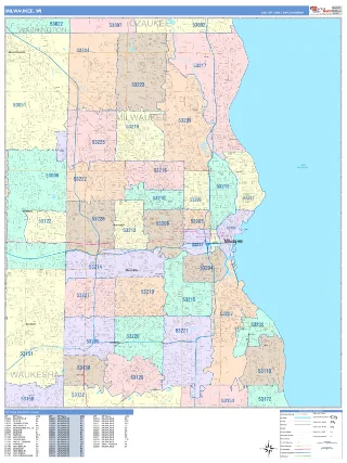 Milwaukee, WI ColorCast style ZIP Code wall map