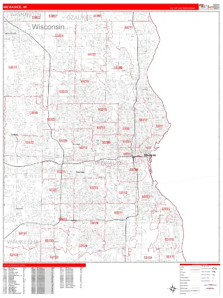 Milwaukee, WI RedLine style ZIP Code wall map