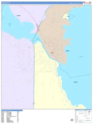 Oshkosh, WI ColorCast style ZIP Code wall map