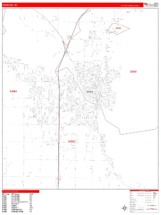 Oshkosh, WI RedLine style ZIP Code wall map