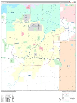 Waukesha, WI Classic style ZIP Code wall map