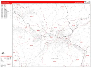 Charleston, WV RedLine style ZIP Code wall map