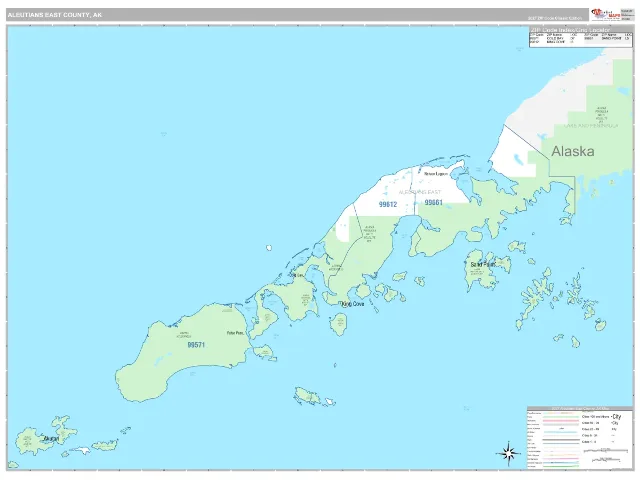 Aleutians East County, AK ZIP Code Wall Map, Classic style