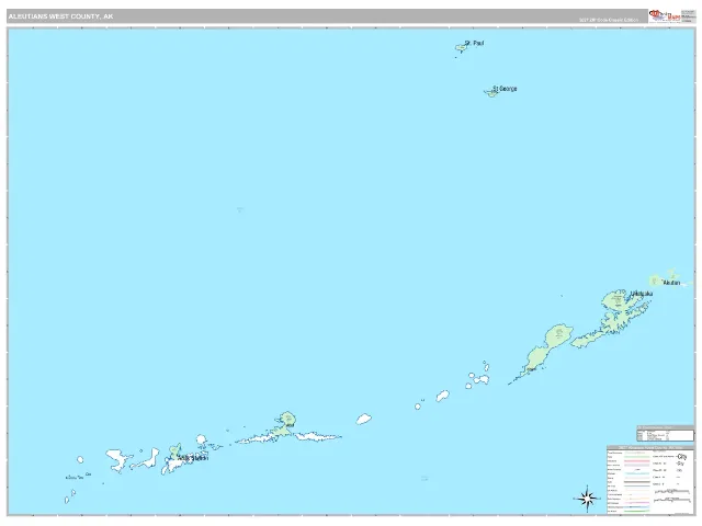 Aleutians West County, AK ZIP Code Wall Map, Classic style