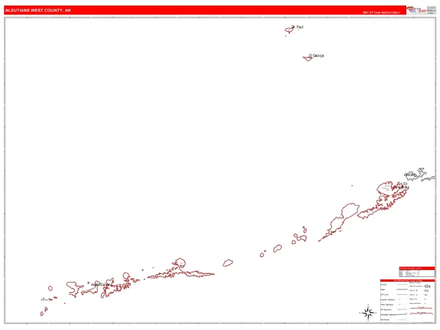Aleutians West County, AK ZIP Code Wall Map, RedLine style