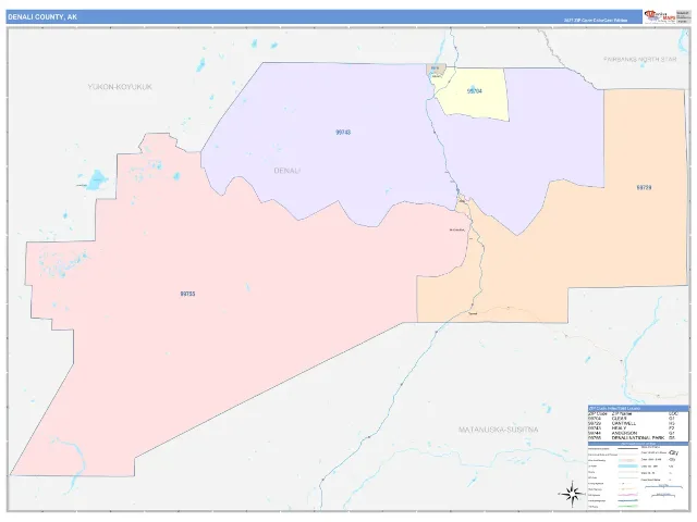 Denali County, AK ZIP Code Wall Map, ColorCast style