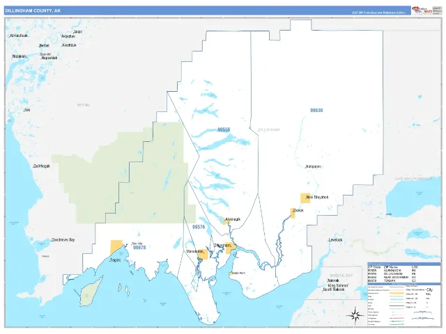 Dillingham County, AK ZIP Code Wall Map, Business Reference style