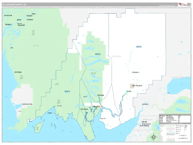 Dillingham County, AK ZIP Code Wall Map, Classic style