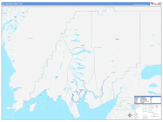 Dillingham County, AK ZIP Code Wall Map, ColorCast style