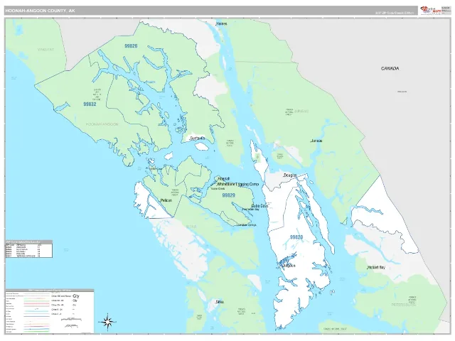 Hoonah-Angoon County, AK ZIP Code Wall Map, Classic style