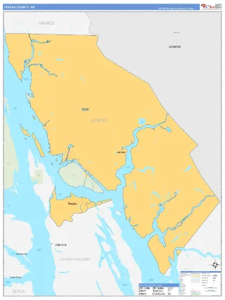 Juneau County, AK Business Reference style ZIP Code wall map