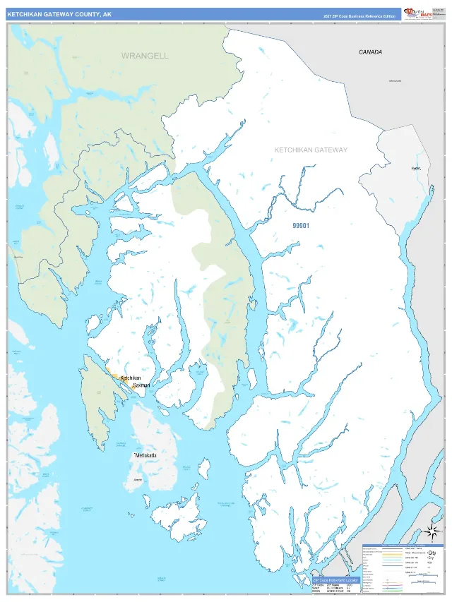 Ketchikan Gateway County, AK ZIP Code Wall Map, Business Reference style