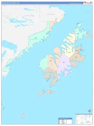 Kodiak Island County, AK ColorCast style ZIP Code wall map