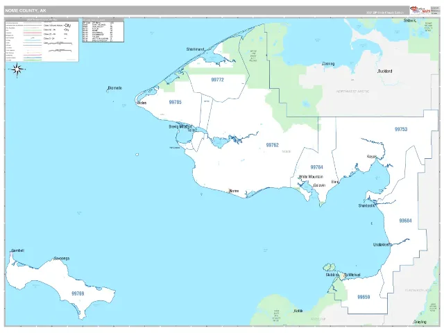 Nome County, AK ZIP Code Wall Map, Classic style