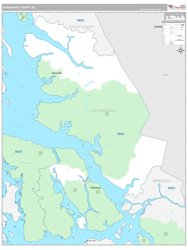 Petersburg County, AK ZIP Code Wall Map, Classic style