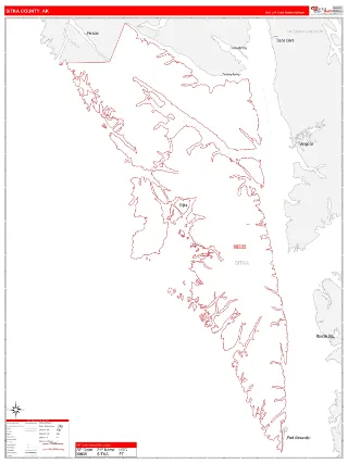 Sitka County, AK RedLine style ZIP Code wall map