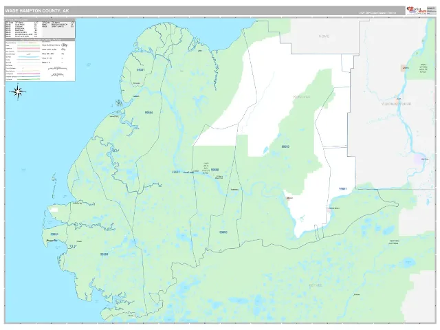 Wade Hampton County, AK ZIP Code Wall Map, Classic style
