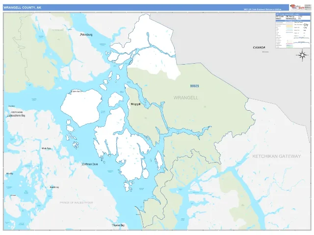 Wrangell County, AK ZIP Code Wall Map, Business Reference style