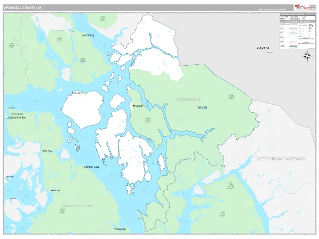 Wrangell County, AK ZIP Code Wall Map, Classic style