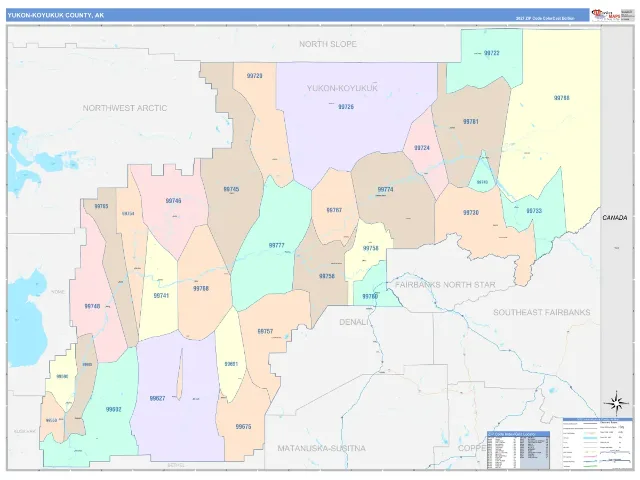 Yukon-Koyukuk County, AK ZIP Code Wall Map, ColorCast style