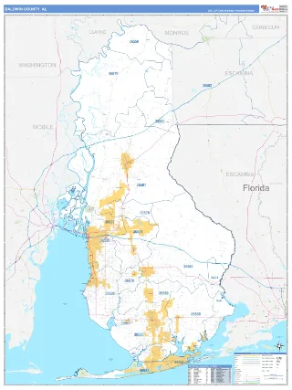 Baldwin County, AL Business Reference style ZIP Code wall map