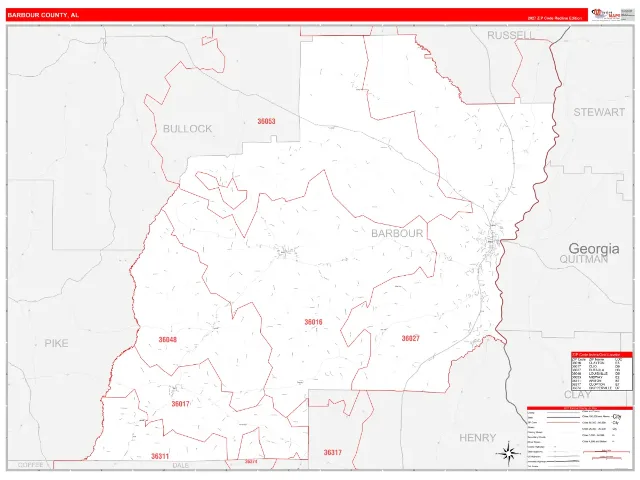 Barbour County, AL ZIP Code Wall Map, RedLine style
