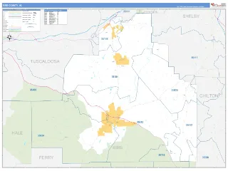 Bibb County, AL Business Reference style ZIP Code wall map