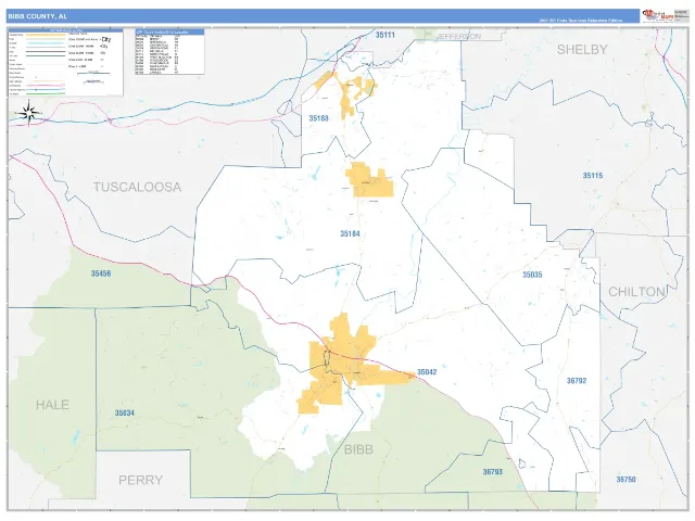 Bibb County, AL ZIP Code Wall Map, Business Reference style