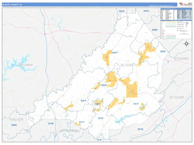 Blount County, AL ZIP Code Wall Map, Business Reference style