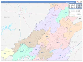 Blount County, AL ColorCast style ZIP Code wall map