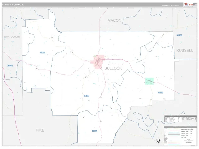 Bullock County, AL ZIP Code Wall Map, Classic style