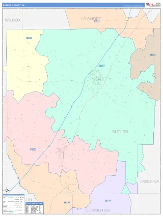 Butler County, AL ColorCast style ZIP Code wall map