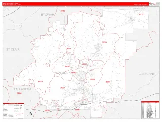 Calhoun County, AL RedLine style ZIP Code wall map