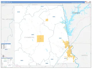 Chambers County, AL Business Reference style ZIP Code wall map