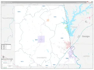Chambers County, AL Classic style ZIP Code wall map