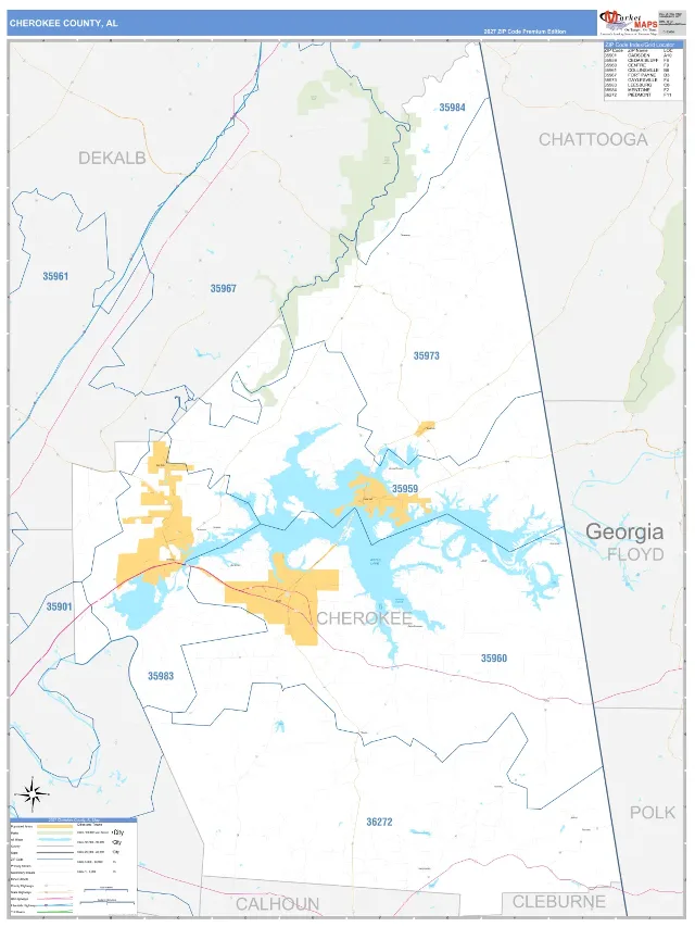 Cherokee County, AL ZIP Code Wall Map, Business Reference style