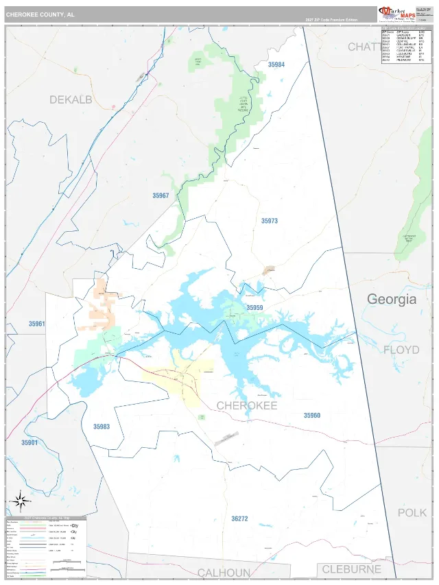 Cherokee County, AL ZIP Code Wall Map, Classic style