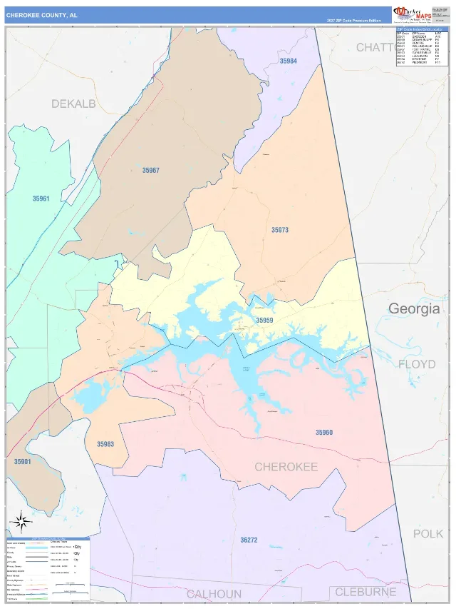 Cherokee County, AL ZIP Code Wall Map, ColorCast style