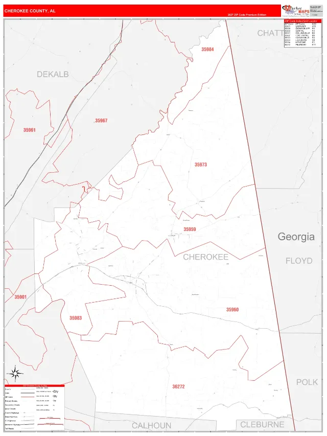 Cherokee County, AL ZIP Code Wall Map, RedLine style