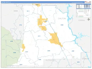 Chilton County, AL Business Reference style ZIP Code wall map