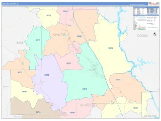 Chilton County, AL ColorCast style ZIP Code wall map