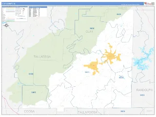 Clay County, AL Business Reference style ZIP Code wall map