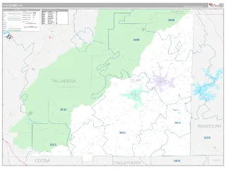 Clay County, AL Classic style ZIP Code wall map