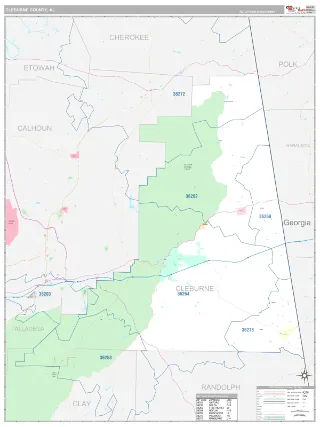 Cleburne County, AL Classic style ZIP Code wall map