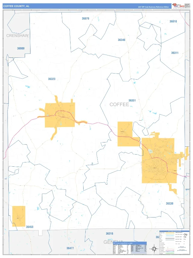 Coffee County, AL ZIP Code Wall Map, Business Reference style