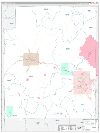 Coffee County, AL Classic style ZIP Code wall map