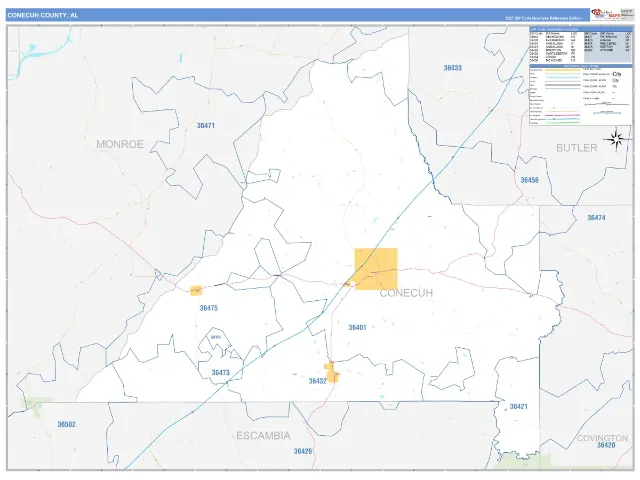 Conecuh County, AL ZIP Code Wall Map, Business Reference style